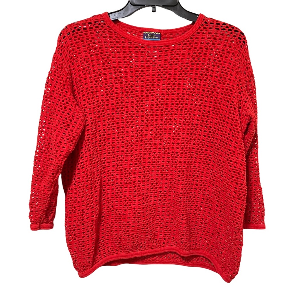 Vintage Pacific Connections Red Open Knit Swim Coverup Top